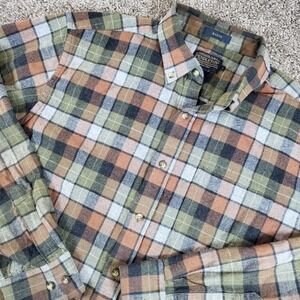 Mens Pendleton Mason Flannel Button‎ Up Plaid Shirt Green Orange Large